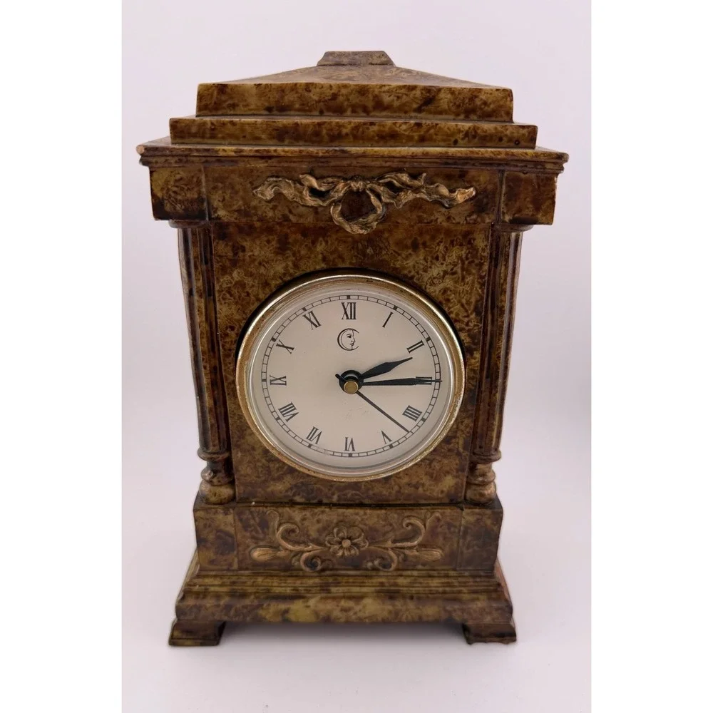 Vintage‎ Mantel Clock Marble Decorative Gold Tone Accents Desktop Tabletop